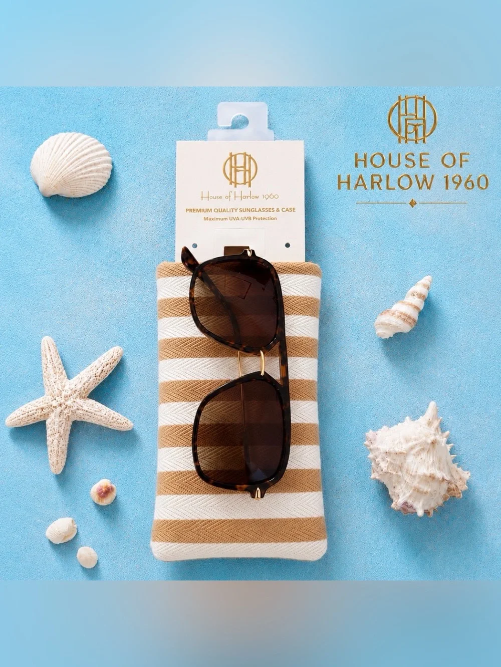 House of Harlow 1960 Square Sunglasses w/ Case Tortoise Brown UVA/UVB NWOT